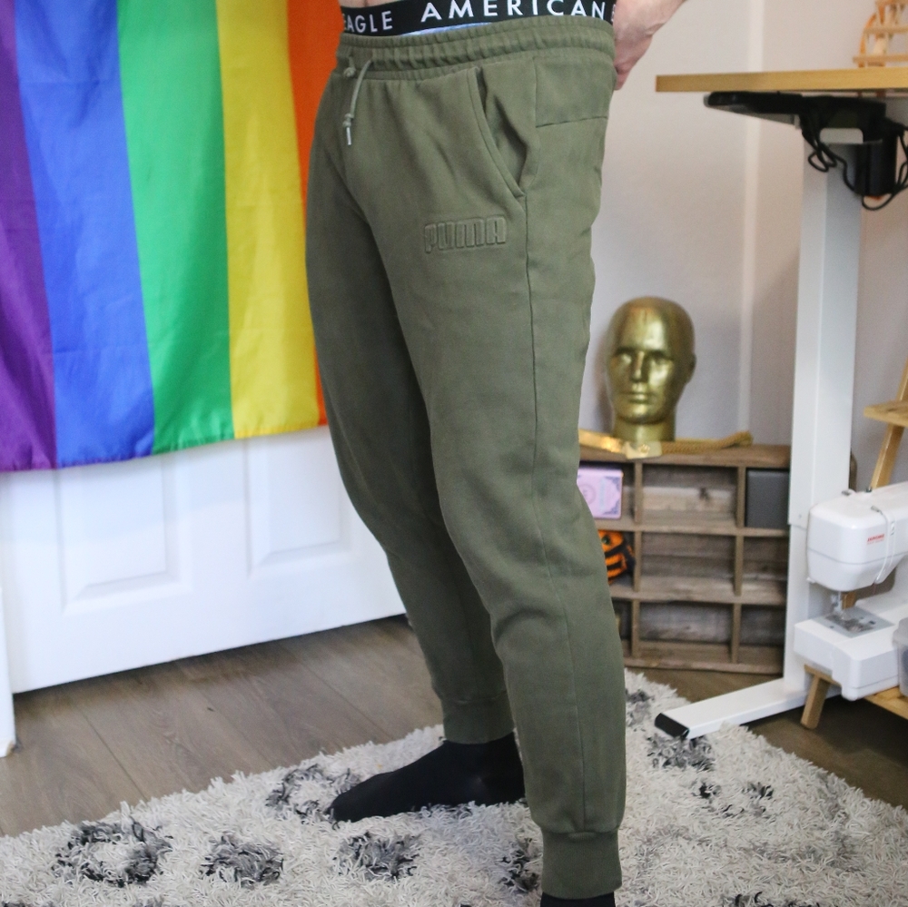 PUMA Dark Olive Green Pocket Elastic Waist Joggers